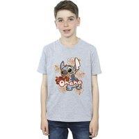 Disney Boy's Lilo & Stitch Ohana Orange Hibiscus T-Shirt in Grey | Size: 3-4 Years