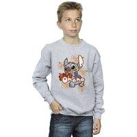 Disney Boy's Lilo & Stitch Ohana Orange Hibiscus Sweatshirt in Grey | Size: 5-6 Years