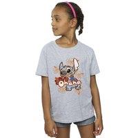 Disney Girl's Lilo & Stitch Ohana Orange Hibiscus Cotton T-Shirt in Grey | Size: 3-4 Years