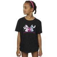Disney Girl's Lilo & Stitch Ohana Heart With Angel Cotton T-Shirt in Black | Size: 3-4 Years