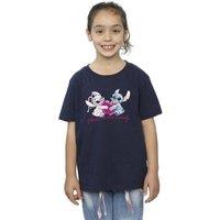 Disney Girl's Lilo & Stitch Ohana Heart With Angel Cotton T-Shirt in Navy | Size: 3-4 Years