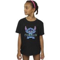 Disney Girl's Lilo & Stitch Ohana Blue Glitch Cotton T-Shirt in Black | Size: 3-4 Years