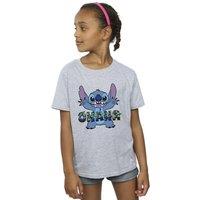 Disney Girl's Lilo & Stitch Ohana Blue Glitch Cotton T-Shirt in Grey | Size: 3-4 Years