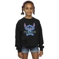 Disney Girl's Lilo & Stitch Ohana Blue Glitch Sweatshirt in Black | Size: 3-4 Years