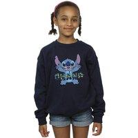 Disney Girl's Lilo & Stitch Ohana Blue Glitch Sweatshirt in Navy | Size: 3-4 Years