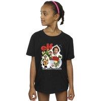 Elf Girl's Buddy Collage Cotton T-Shirt in Black | Size: 3-4 Years