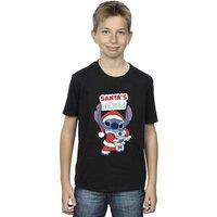 Disney Boy's Lilo & Stitch Santas Here T-Shirt in Black | Size: 3-4 Years