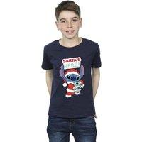 Disney Boy's Lilo & Stitch Santas Here T-Shirt in Navy | Size: 3-4 Years