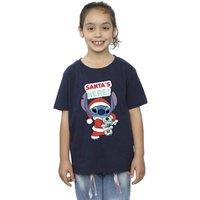 Disney Girl's Lilo & Stitch Santas Here Cotton T-Shirt in Navy | Size: 12-13 Years