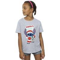 Disney Girl's Lilo & Stitch Santas Here Cotton T-Shirt in Grey | Size: 3-4 Years
