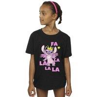 Disney Girl's Lilo & Stitch Angel Fa La La Cotton T-Shirt in Black | Size: 3-4 Years