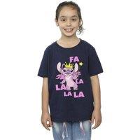 Disney Girl's Lilo & Stitch Angel Fa La La Cotton T-Shirt in Navy | Size: 3-4 Years