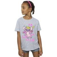 Disney Girl's Lilo & Stitch Angel Fa La La Cotton T-Shirt in Grey | Size: 3-4 Years