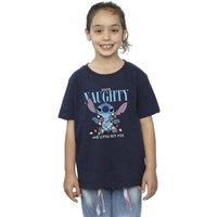 Disney Girl's Lilo & Stitch Naughty & Nice Cotton T-Shirt in Navy | Size: 3-4 Years