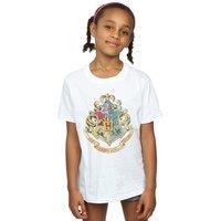 Harry Potter Girl's Hogwarts Crest Cotton T-Shirt in White | Size: 12-13 Years
