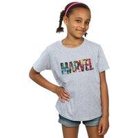 Marvel Comics Girl's Infill Character Cotton Logo T-Shirt in Grey | Size: 9 Years