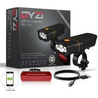 Dyzi Rechargeable Bike Lights Set 3000mah Lumens Waterproof in Black | Size: 0.5
