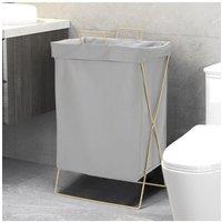 Living and Home Collapsible PU Leather Laundry Hamper with Metal Frame Grey Bathroom