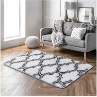 Living and Home 100Cm x 180Cm Modern Geometric Shag Rug in White | Size: 180 cm x 100 cm