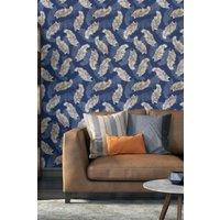 Hoopla Walls Feathers Matt Wallpaper in Navy