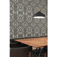Hoopla Walls Ogee Damask Matt Wallpaper in Black