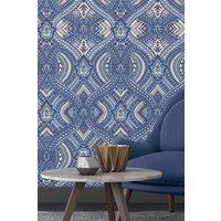 Hoopla Walls Ogee Damask Matt Wallpaper in Navy
