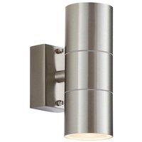Netlighting Canon 2 Light Outdoor Up Down Wall Light Clear Glass Polished Stainless Steel IP44 GU10