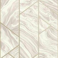 Rasch Marble Geometric Abstract Metallic Fragment Glitter Textured Wallpaper in Pink