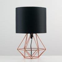 ValueLights Pair Of Modern Copper Metal Basket Cage Table Lamps With Black Fabric Shades