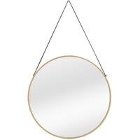 nielsen Amos Round Metal Mirror With Leather Hanging Strap 50Cm in Gold