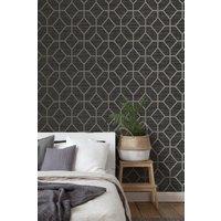 Boutique Asscher Onxy Geometric Wallpaper in Black | Size: 10000mm x 520mm