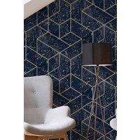 Superfresco Hestia Geometric Navy Wallpaper in Blue | Size: 10000mm x 520mm