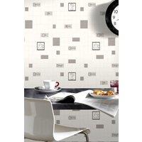 Contour Cafe Culture Kitchen Grey/White Tiled Washable Typography Wallpaper in Grey | Size: 10000mm x 520mm