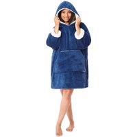 Just Essentials Navy Shaggy Oversized Sherpa Fleece Hooded Blanket Wearable Throw in Mid Navy