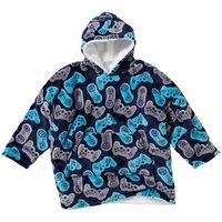 Just Essentials Gaming Console Print Oversized Sherpa Fleece Hooded Blanket Wearable Throw in Blue