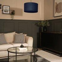 ValueLights Reni Navy Blue Velvet Easy Fit Drum Ceiling Lamp Shade | Size: Large