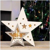 Netagon Battery Powered Light Up Wooden Christmas Star in Off-White