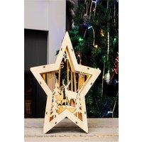 Netagon Battery Powered Wooden Light Up Christmas Star in Beige
