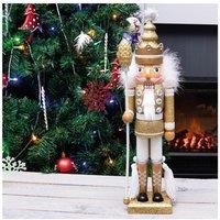 Netagon Gold Nutcracker with Staff Christmas Decoration