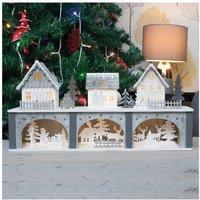Netagon Battery Powered Wooden Light Up Festive Scene in White