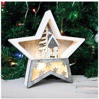 Netagon Battery Powered Wooden Light Up Christmas Star in White