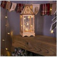 Netagon Battery Powered Pre-Lit Wooden Christmas Lantern in Brown
