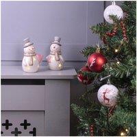 Netagon Festive Christmas Ceramic Light Up Snowmen Ornament - Pair in Cream