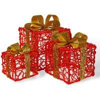 Netagon Set of 3 LED Light Up Battery Operated Christmas Boxes With Timer- Red