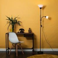 ValueLights Mozz Mother & Child Uplighter Floor Lamp with Adjustable Side Lamp in Jet Black