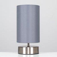 ValueLights Francis Brushed Chrome Dimmable Touch Table Lamps with Fabric Shade in Grey