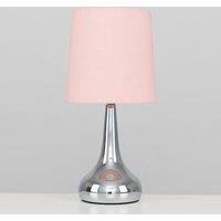 ValueLights Teardrop Pair Compact Fabric Shades Brushed Chrome Touch Table Lamps in Baby Pink