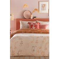 Furn Kind Abstract Faces Reversible Duvet Cover Set in Pale Orange | Size: King