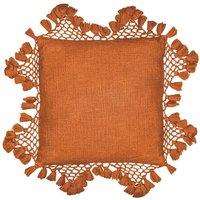 Yard Anko Slub Cotton Macrame Tassel Trimmed Cushion in Orange | Size: 45 cm x 45 cm