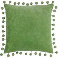 Furn Dora Square Velvet Pom Pom Cushion in Green | Size: 45 cm x 45 cm
